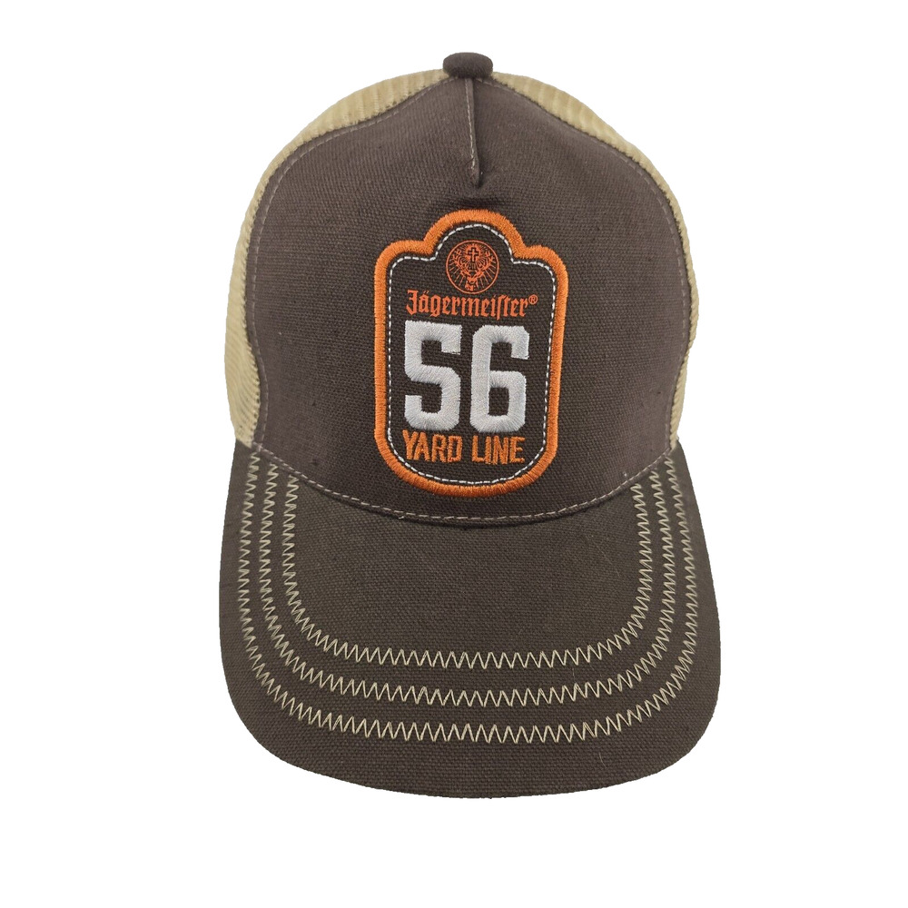 Jagermeister Trucker Hat Adult Snapback 56 Yard Line Brown Beige One Size Cotton